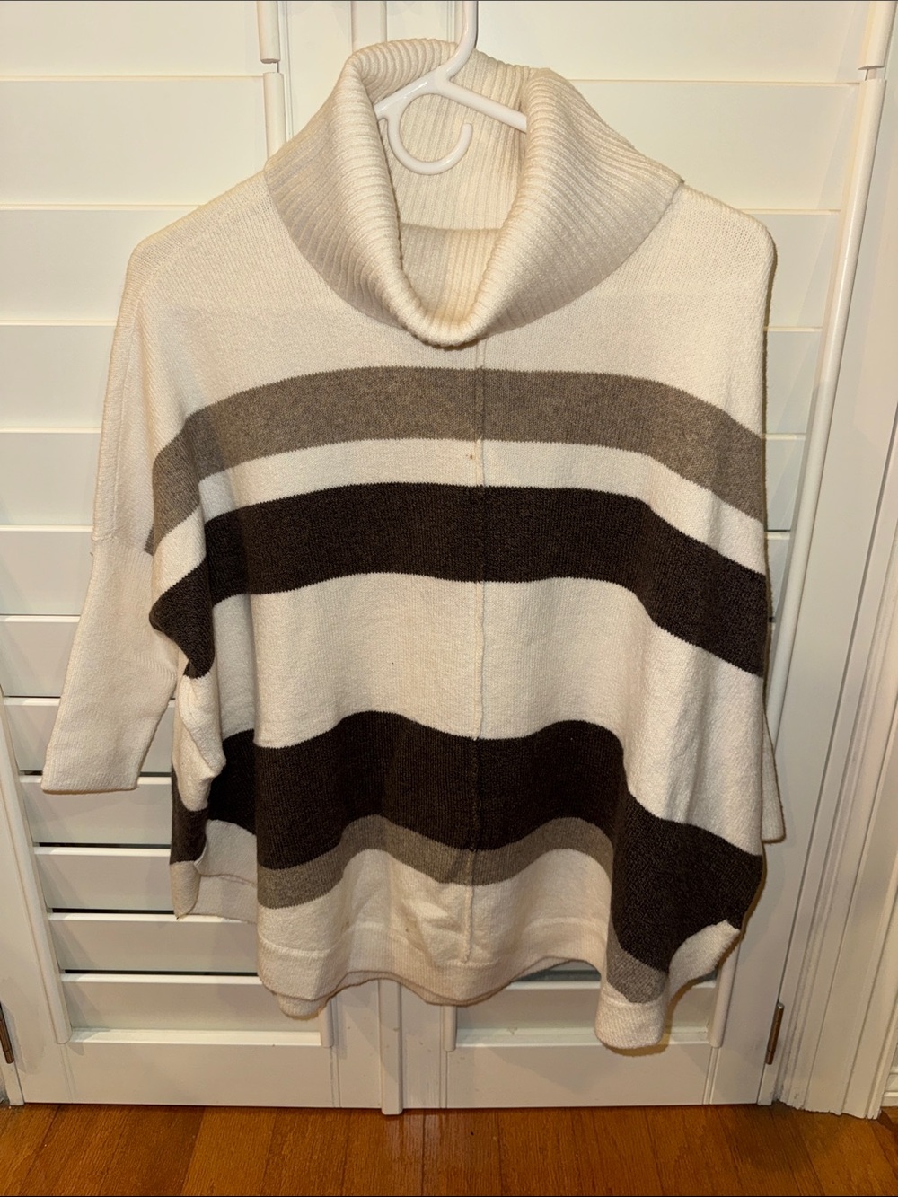 LOFT Cream and Dark Gray Striped Cowl Neck Sweater